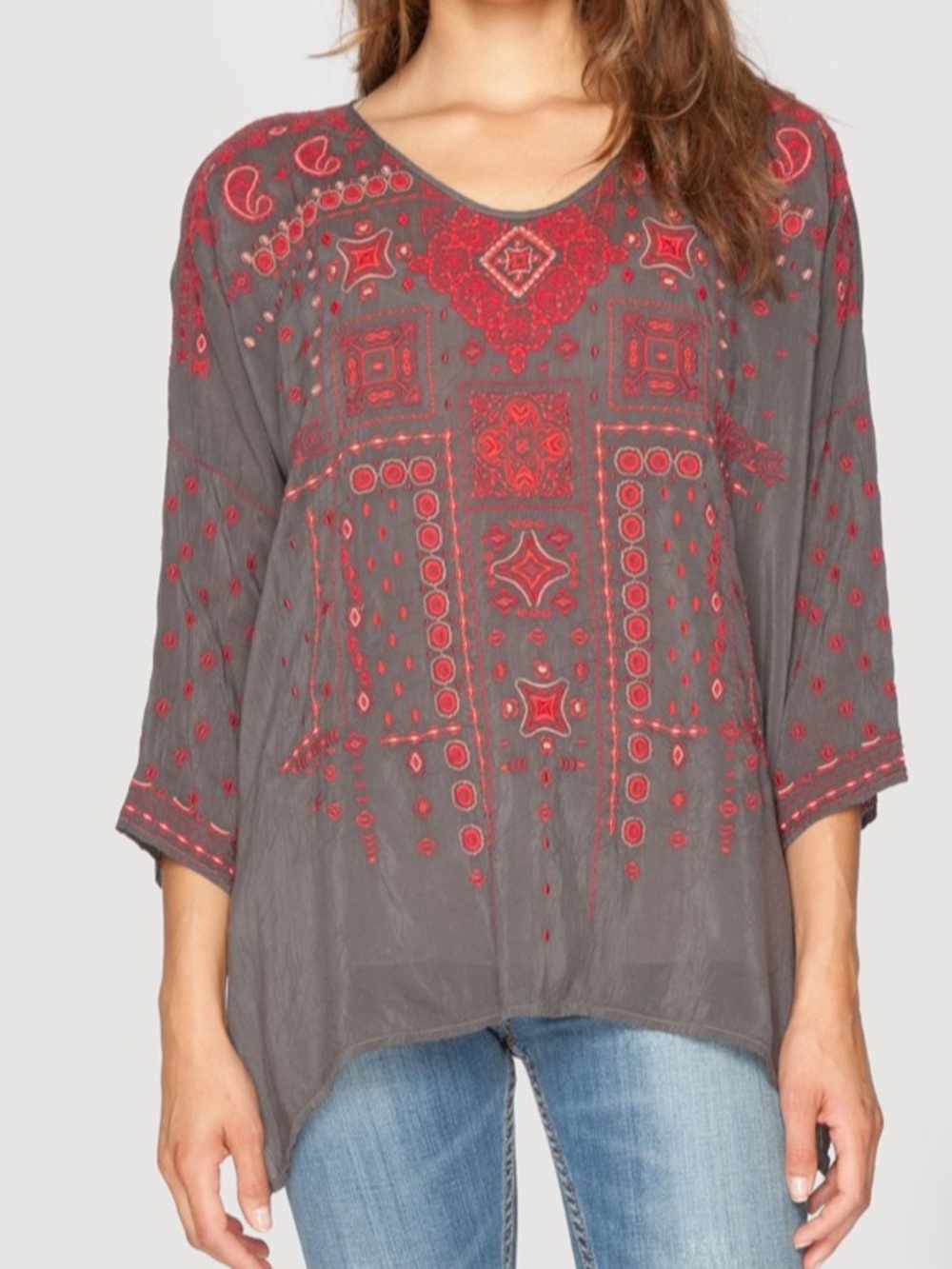 Johnny was embroidered georgette amaru blouse iron steel size XS